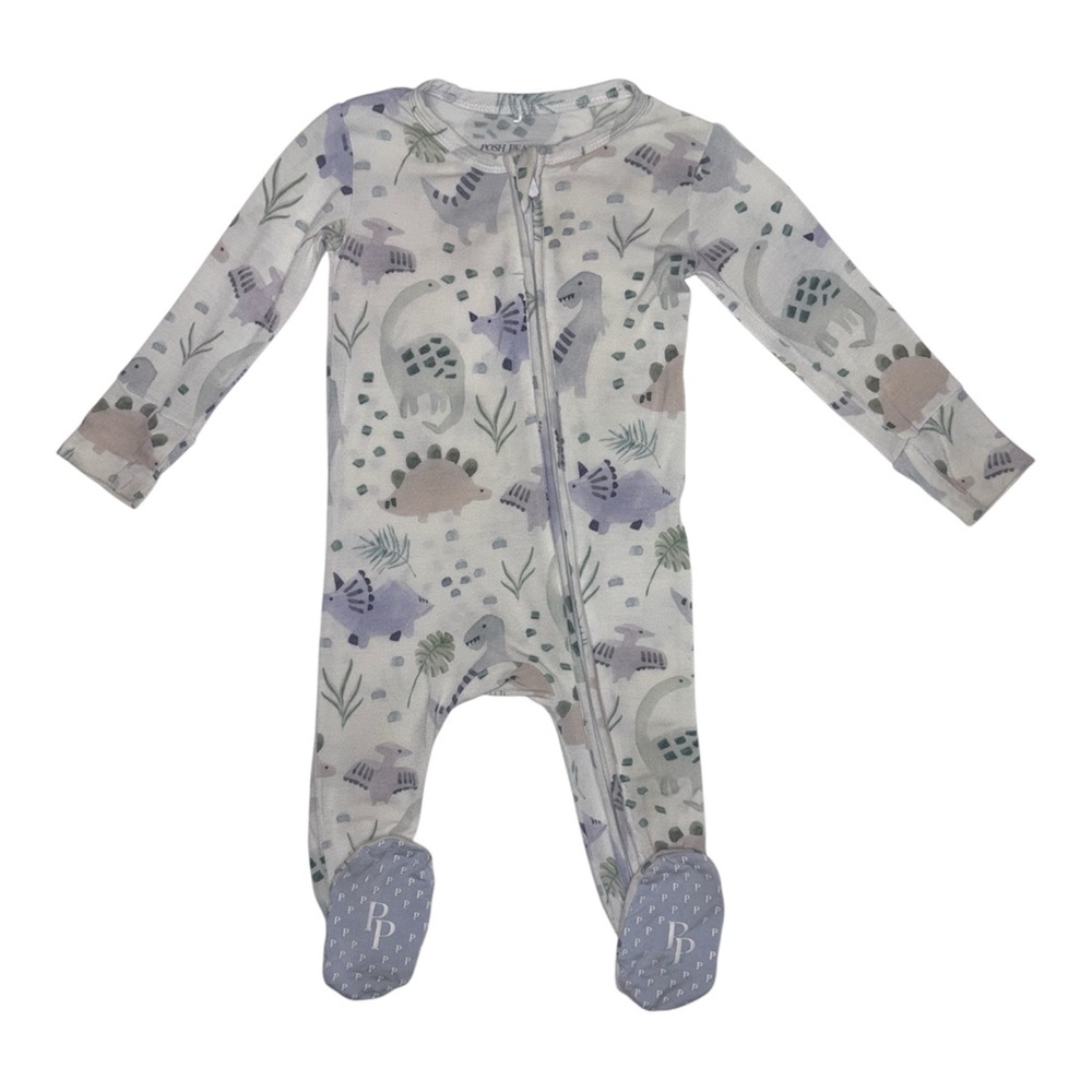Posh Peanut Milo Dinosaur Footie One Piece Bodysuit • 2 way Zipper • 6-9M